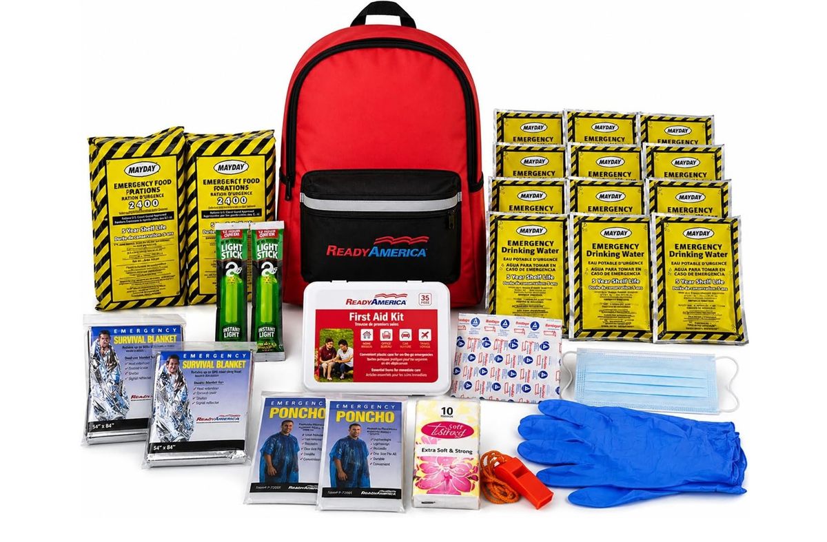 72-hour emergency kit backpack packed and ready for two people