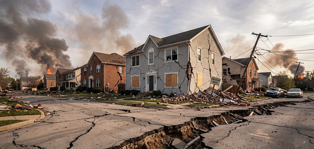 Earthquake Survival Kit 2026 - What to Prepare Before the Next Big Quake Cracked road and earthquake damage illustrating seismic preparedness